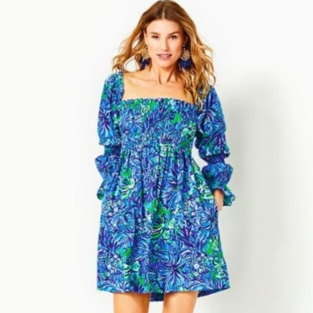 Lilly Pulitzer Beyonca Babydoll Dress Abaco Blue In Turtle Awe SMALL NWT